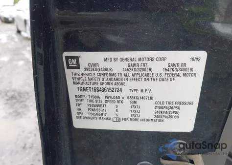 2003 Chevrolet Trailblazer Ext Lt z USA, uszkodzony, nr VIN 1GNET16S436152724